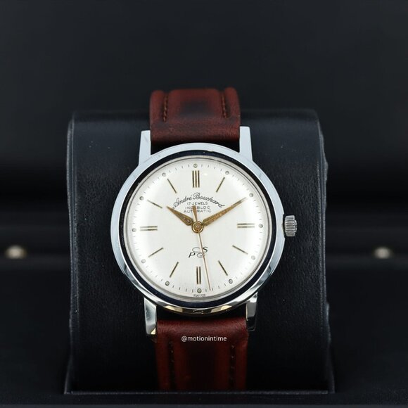 Andre Bouchard Incabloc Automatic 33mm watch on Stainless Steel and Brown Strap